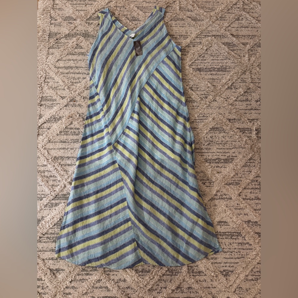 J Jill Love Linen Lotus Maxi Dress size XL Striped Blue Green Lined - Picture 14 of 16